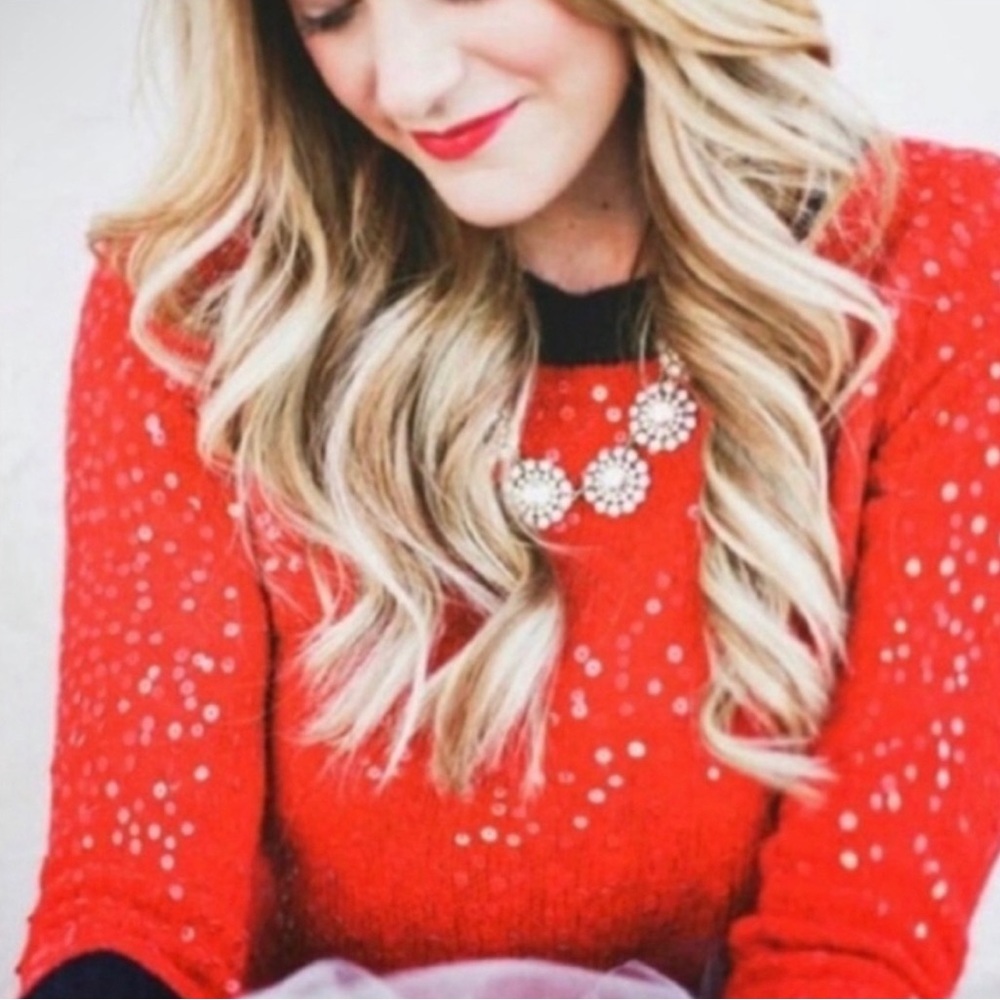J CREW Red Scattered Sequin Pullover Sweater Mohair Wool Blend - Size XS - Picture 2 of 10
